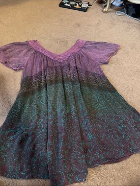 Sacred Threads Purple and Teal Floral V-Neck Tunic